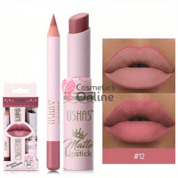 Ruj solid pentru buze 2 in1 USHAS Matte & LipLiner Cod 12A Coral Chic